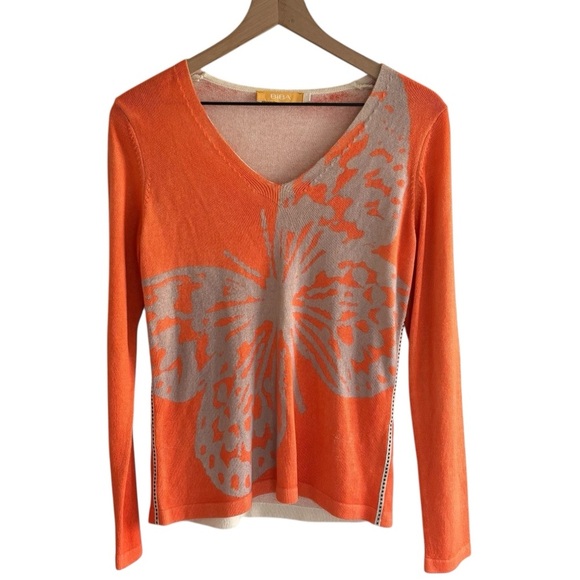 BiBA Bamboo Blend V-Neck Butterfly Knit Sweater Women’s Size 1/ EU 36/Small - Picture 1 of 17